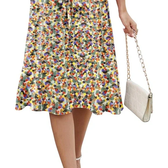 Women’s Boho Floral Flowy Midi Skirt High Waisted w/ Pockets NIP XL - Picture 2 of 7